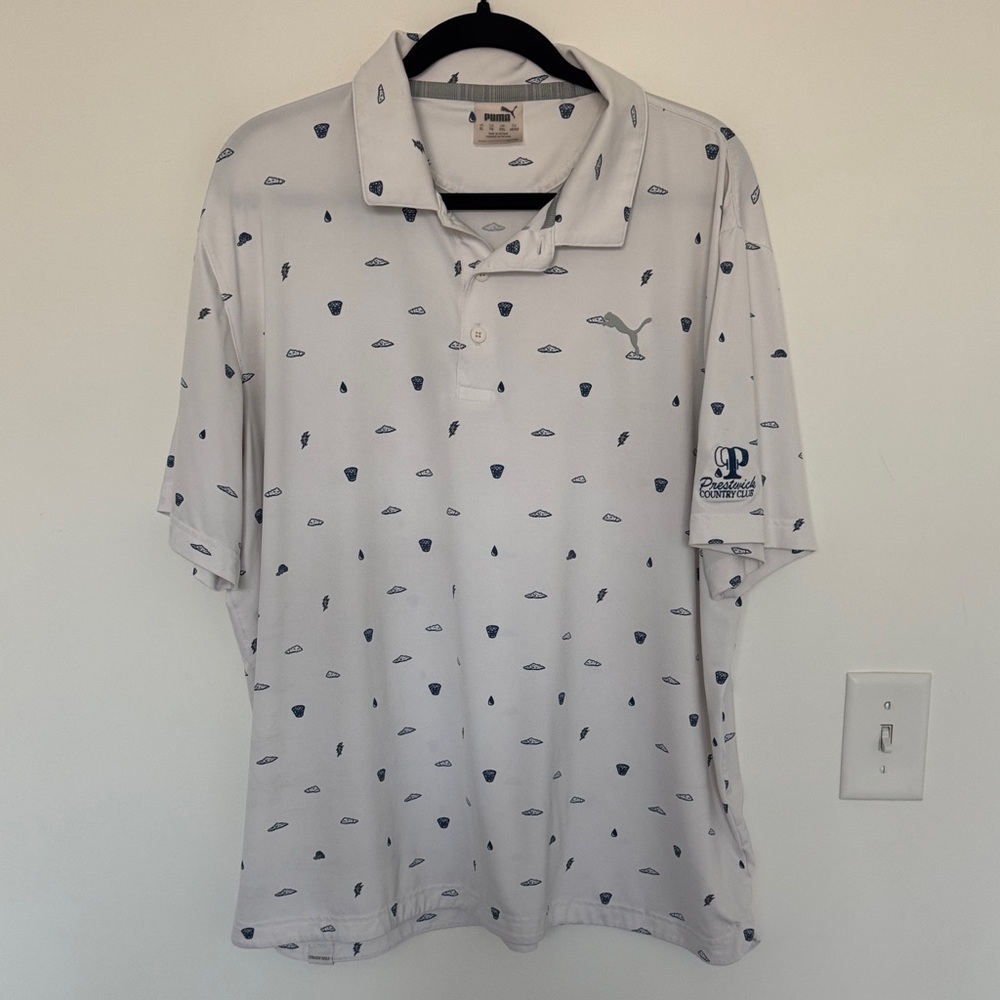 Puma Men's Golf Polo Shirt with Navy Blue Print, Prestwick Club - Size XL